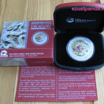 Lunar2 Sárkány éve 2012 1 uncia színezett ezüst pénzérme (sárga) limitált!