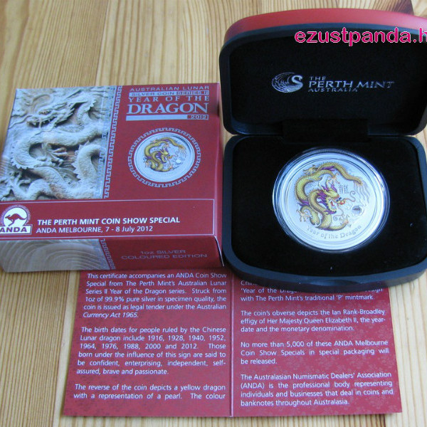 Lunar2 Sárkány éve 2012 1 uncia színezett ezüst pénzérme (sárga) limitált! Lunar2 Sárkány éve 2012 1 uncia színezett ezüst pénzérme (sárga) limitált!