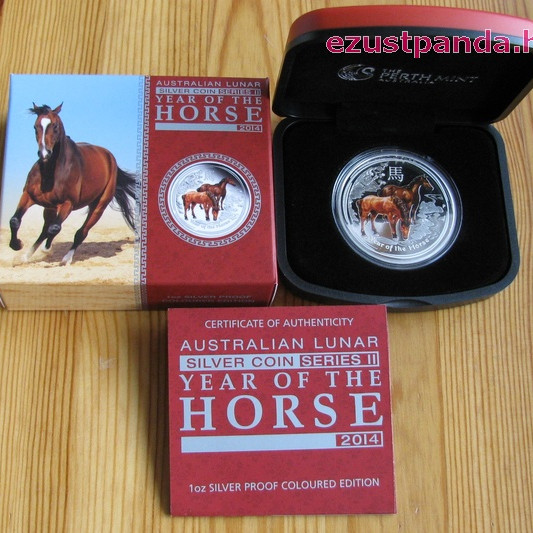 Lunar2 Ló éve 2014 1 uncia színes proof ezüst pénzérme Lunar2 Ló éve 2014 1 uncia színes proof ezüst pénzérme