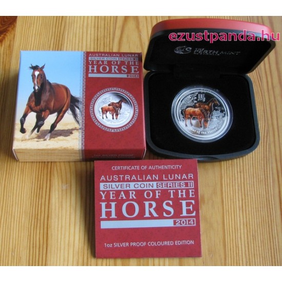 Lunar2 Ló éve 2014 1 uncia színes proof ezüst pénzérme