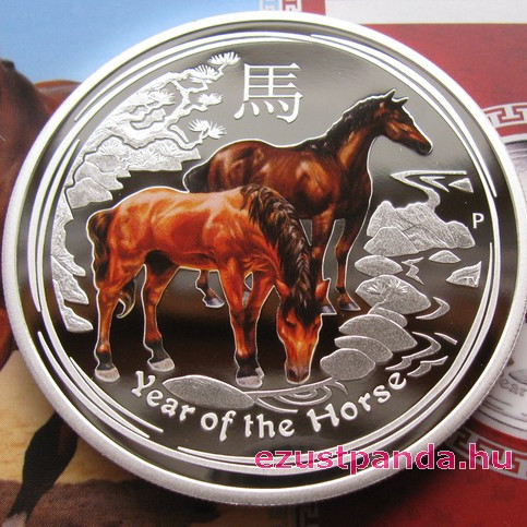 Lunar2 Ló éve 2014 1 uncia színes proof ezüst pénzérme Lunar2 Ló éve 2014 1 uncia színes proof ezüst pénzérme