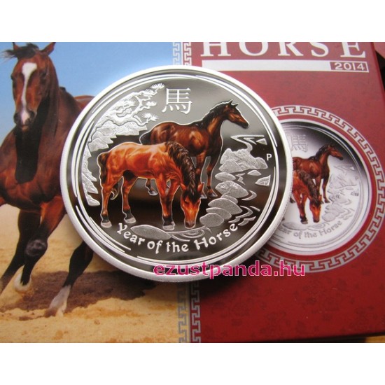 Lunar2 Ló éve 2014 1 uncia színes proof ezüst pénzérme