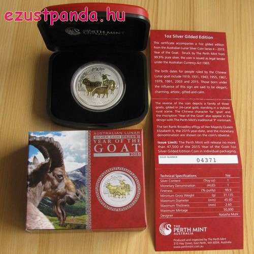 Lunar2 Kecske éve 2015 1 uncia aranyozott ezüst pénzérme Lunar2 Kecske éve 2015 1 uncia aranyozott ezüst pénzérme