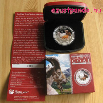 Lunar2 Kecske éve 2015 1 uncia színes proof ezüst pénzérme Lunar2 Kecske éve 2015 1 uncia színes proof ezüst pénzérme