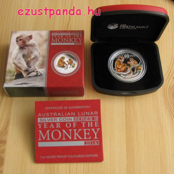 Lunar2 Majom éve 2016 1 uncia színes proof ezüst pénzérme Lunar2 Majom éve 2016 1 uncia színes proof ezüst pénzérme