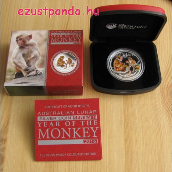 Lunar2 Majom éve 2016 1 uncia színes proof ezüst pénzérme