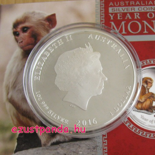 Lunar2 Majom éve 2016 1 uncia színes proof ezüst pénzérme Lunar2 Majom éve 2016 1 uncia színes proof ezüst pénzérme