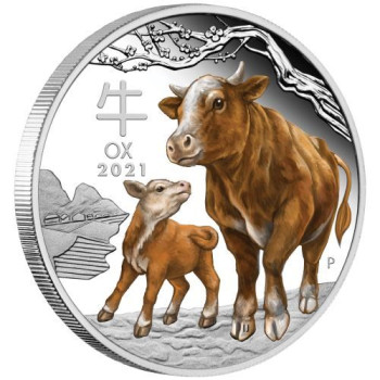 Lunar3 Bivaly éve 2021 1 uncia színes, proof ezüst pénzérme