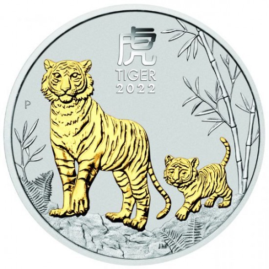 Lunar3 Tigris éve 2022 1 uncia aranyozott ezüst pénzérme