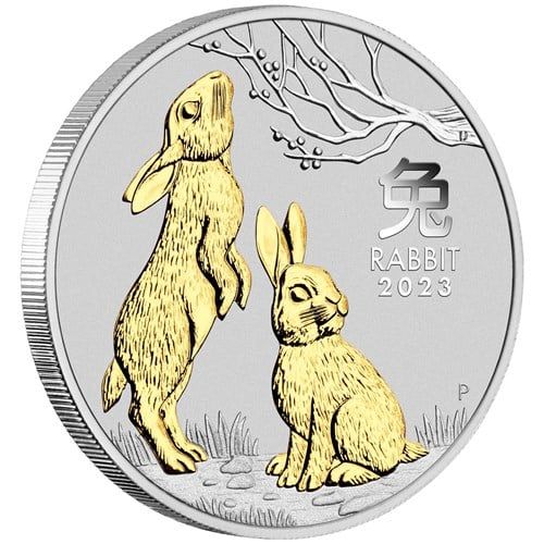 Lunar3 Nyúl éve 2023 1 uncia aranyozott ezüst pénzérme