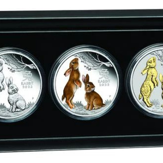 Lunar3 Nyúl éve 2023 3x1 uncia ezüst érmeszett ("Rabbit Trio")
