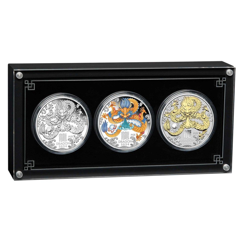 Lunar3 Sárkány éve 2024 3x1 uncia ezüst érmeszett ("Dragon Trio")