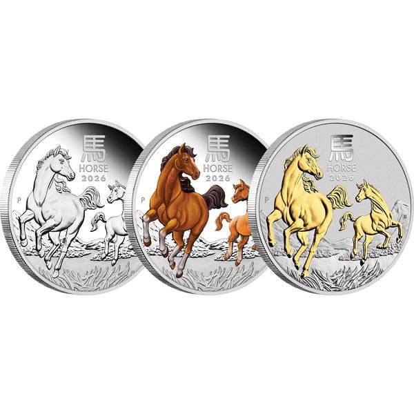Lunar3 Ló éve 2026 3x1 uncia ezüst érmeszett ("Horse Trio") Lunar3 Ló éve 2026 3x1 uncia ezüst érmeszett ("Horse Trio")