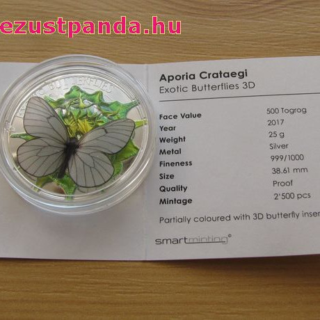    Mongólia Pillangó 2017 3D proof ezüst pénzérme