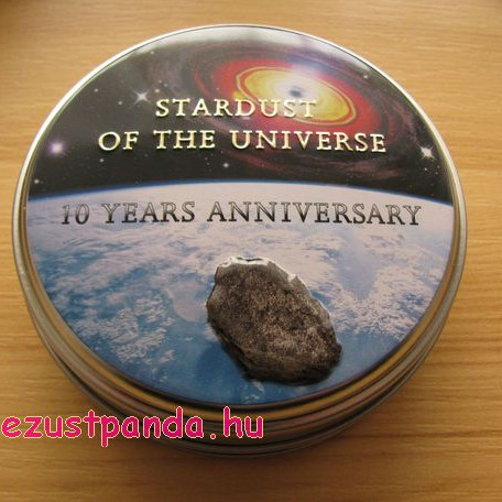 Moldavit meteorit 2014 proof ezüst pénzérme meteoritdarabkával