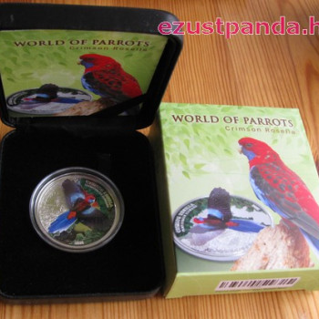 Papagájok világa -  Crimson Rosella 2014 3D proof ezüst pénzérme