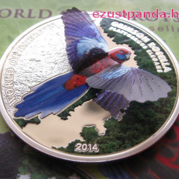 Papagájok világa -  Crimson Rosella 2014 3D proof ezüst pénzérme