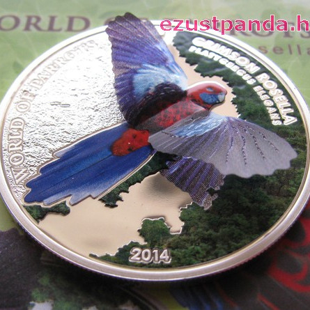 Papagájok világa -  Crimson Rosella 2014 3D proof ezüst pénzérme