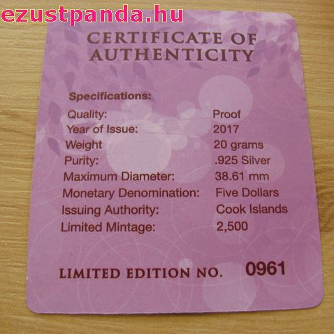 Papagájok világa -  Rózsás kakadu 2017 3D proof ezüst pénzérme