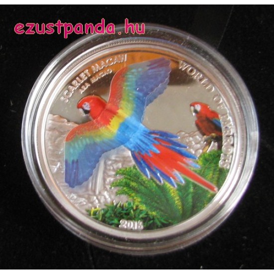 Papagájok világa -  Vörös ara 2016 3D proof ezüst pénzérme