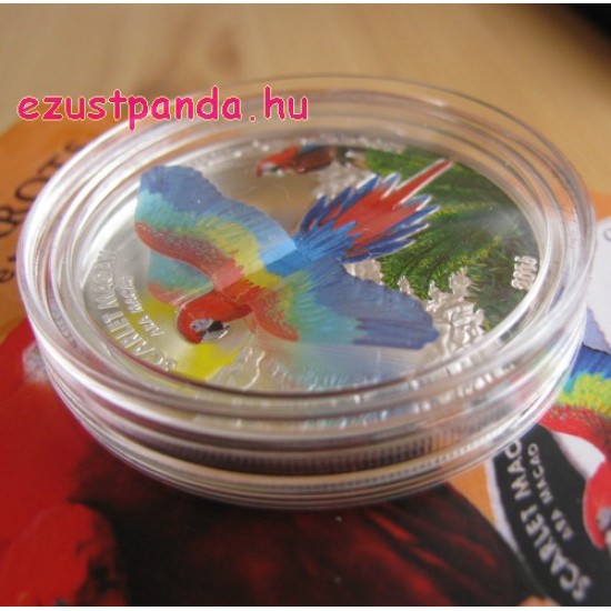 Papagájok világa -  Vörös ara 2016 3D proof ezüst pénzérme