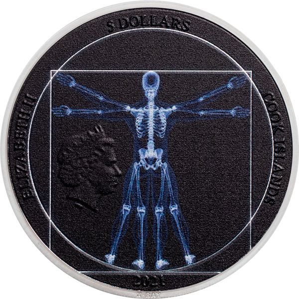 A Vitruvius-i ember - Leonardo da Vinci - Cook-szk 2021 1 uncia ezüst pénzérme röntgenképpel A Vitruvius-i ember - Leonardo da Vinci - Cook-szk 2021 1 uncia ezüst pénzérme röntgenképpel