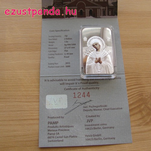 Szűz Mária Ikon- Fiji 2013 1 uncia proof, konvex ezüst pénzérme Szűz Mária Ikon- Fiji 2013 1 uncia proof, konvex ezüst pénzérme