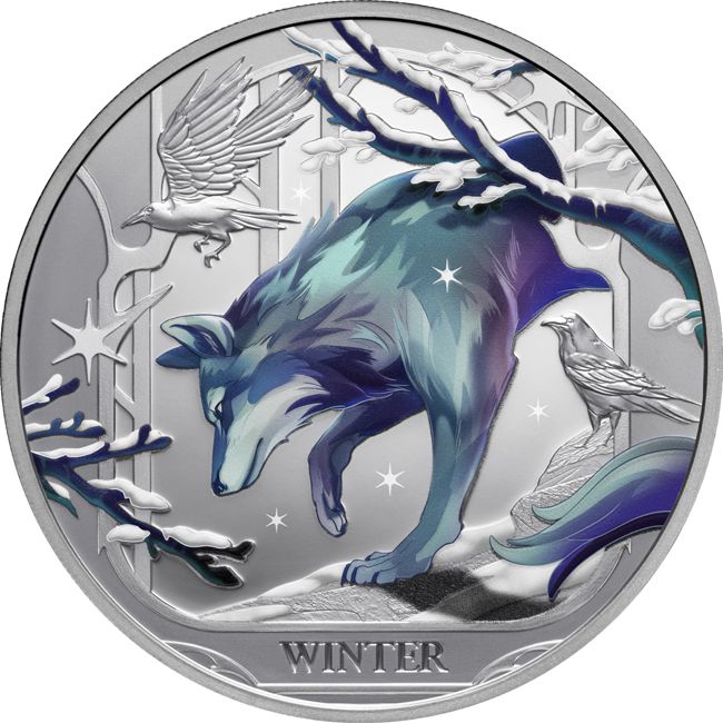 Évszakok - A tél (Farkas) 2025 Niue 1 uncia proof ezüst pénzérme Évszakok - A tél (Farkas) 2025 Niue 1 uncia proof ezüst pénzérme