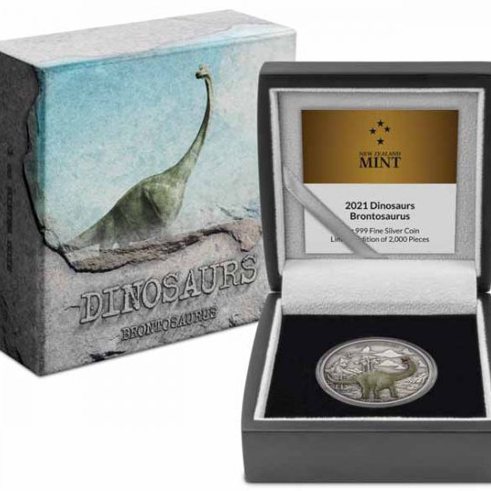Brontosaurus - Niue 2021 1 uncia színes, antikolt ezüst pénzérme Brontosaurus - Niue 2021 1 uncia színes, antikolt ezüst pénzérme