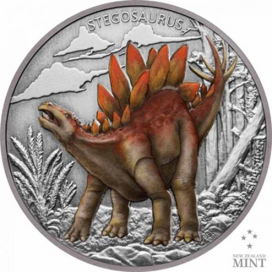 Stegosaurus - Niue 2020 1 uncia színes, antikolt ezüst pénzérme