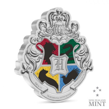 Harry Potter - Roxfort iskola címere 1 uncia színezüst pénzérme Niue-sziget 2021