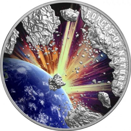 Meteorit becsapódás Niue 2023 2 uncia színes ezüst pénzérme