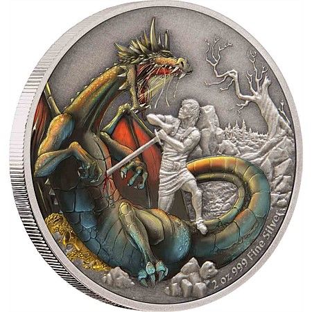 Észak sárkánya Fafnir - Niue 2020 2 uncia antikolt ezüst pénzérme Észak sárkánya Fafnir - Niue 2020 2 uncia antikolt ezüst pénzérme