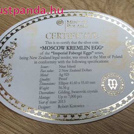 Fabergé "Moszkvai Kremlin" tojás 2013 Niue 56 gramm ezüst pénzérme Fabergé "Moszkvai Kremlin" tojás 2013 Niue 56 gramm ezüst pénzérme