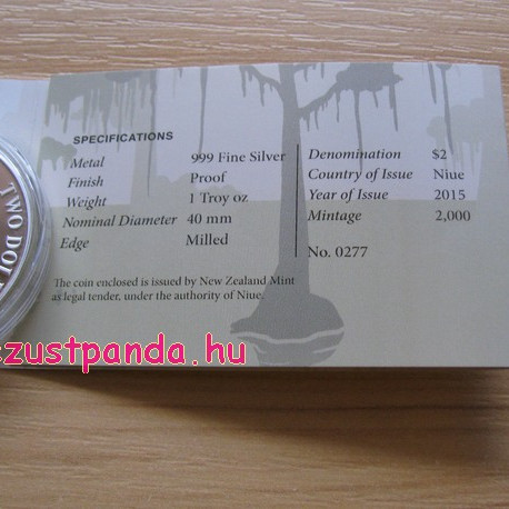 Törpe víziló 2015 1 uncia proof ezüst pénzérme