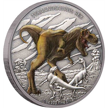 Tyrannosaurus Rex - Niue 2020 1 uncia színes, antikolt ezüst pénzérme Tyrannosaurus Rex - Niue 2020 1 uncia színes, antikolt ezüst pénzérme