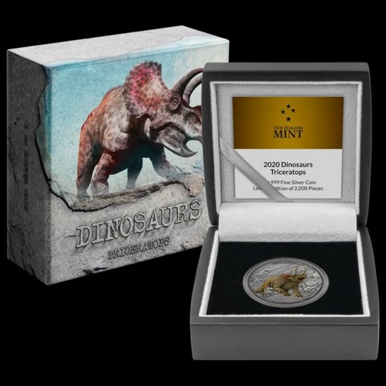 Triceratops - Niue 2020 1 uncia színes, antikolt ezüst pénzérme