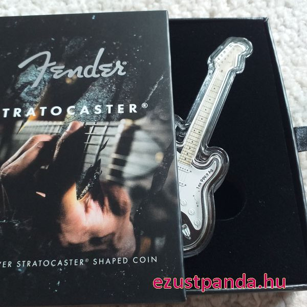 Fender Stratocaster gitár 2021 1 uncia proof ezüst pénzérme - gitár alakú érme!