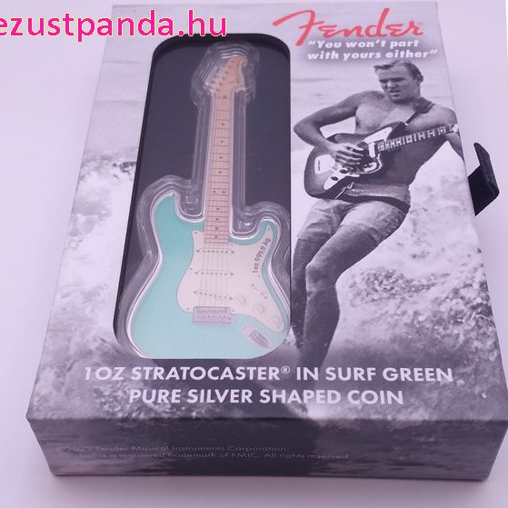 Fender Stratocaster gitár "Surf Green" 2022 1 uncia proof ezüst pénzérme - gitár alakú! Fender Stratocaster gitár "Surf Green" 2022 1 uncia proof ezüst pénzérme - gitár alakú!