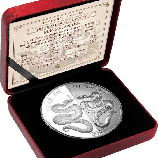 Tokelau Kígyó éve "Mirror Snakes" 2025 1 uncia proof ezüst pénzérme - CSAK 500 PÉLDÁNY!