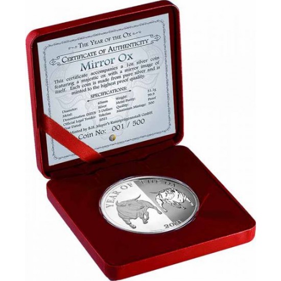 Tokelau Bivaly éve "Mirror Oxen" 2021 1 uncia proof ezüst pénzérme - CSAK 500 PÉLDÁNY!