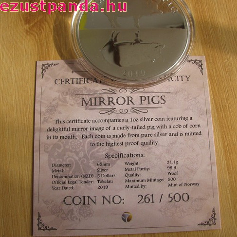 Tokelau Disznó éve "Mirror Pigs" 2019 1 uncia proof ezüst pénzérme - CSAK 500 PÉLDÁNY! Tokelau Disznó éve "Mirror Pigs" 2019 1 uncia proof ezüst pénzérme - CSAK 500 PÉLDÁNY!