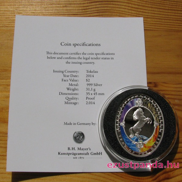 Tokelau Ló éve 2014 proof ezüst pénzérme Tokelau Ló éve 2014 proof ezüst pénzérme