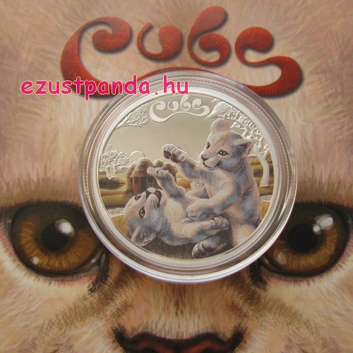 Fehér oroszlán kölykök 2016 1/2 uncia színes ezüst pénzérme Fehér oroszlán kölykök 2016 1/2 uncia színes ezüst pénzérme