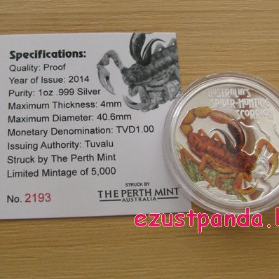 Skorpiók - Ausztrál pókvadász 2014 1 uncia proof ezüst pénzérme Skorpiók - Ausztrál pókvadász 2014 1 uncia proof ezüst pénzérme