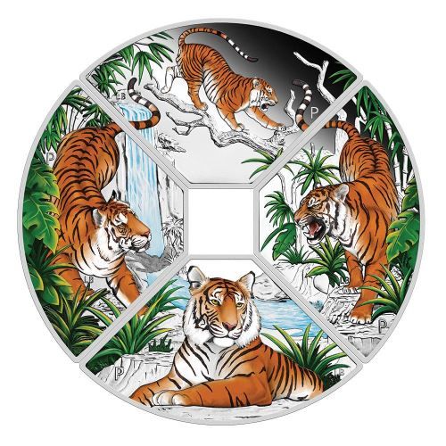 Lunar Tigris éve 2022 4x1 uncia színes proof ezüst érmeszett ("kvadráns szett") Lunar Tigris éve 2022 4x1 uncia színes proof ezüst érmeszett ("kvadráns szett")