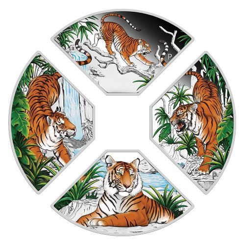 Lunar Tigris éve 2022 4x1 uncia színes proof ezüst érmeszett ("kvadráns szett") Lunar Tigris éve 2022 4x1 uncia színes proof ezüst érmeszett ("kvadráns szett")