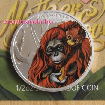 Anyai szeretet - Orangután 2014 1/2 uncia színes ezüst pénzérme
