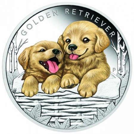 Kutyakölykök 2018 Golden Retriever 1/2 uncia színes ezüst pénzérme