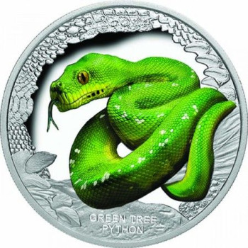 Ausztrália hüllői - Smaragdzöld piton 2018 1 uncia proof ezüst pénzérme